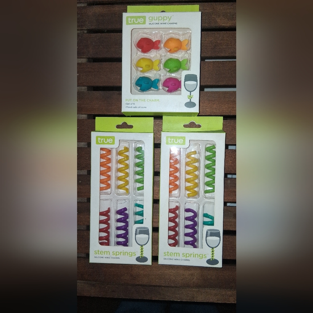 Guppy Wine Charms and Stem Springs Set - Multicolor